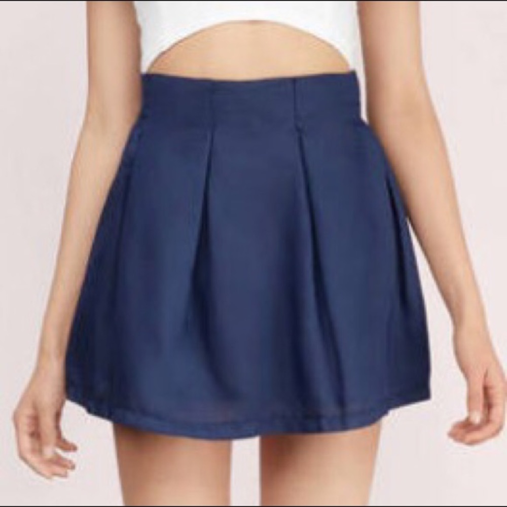 Tobi Pleated Navy Blue Skater Skirt